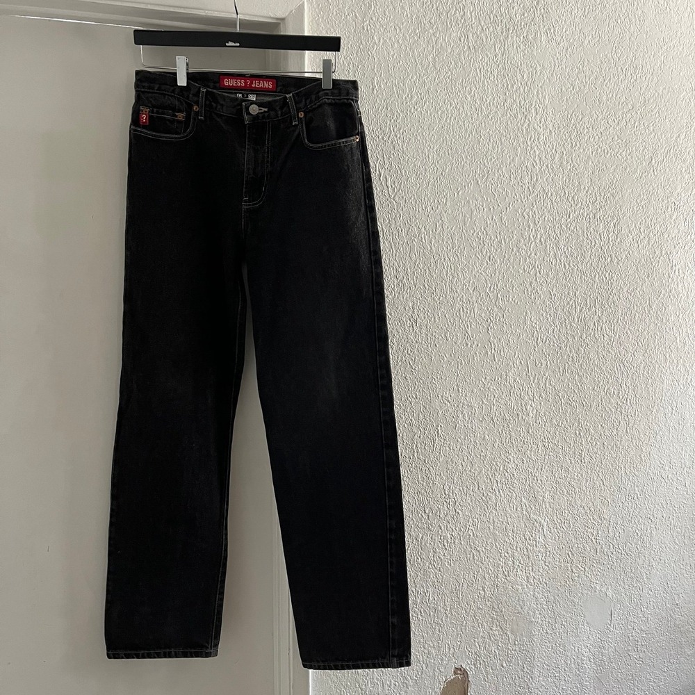 Vintage 90s Guess Relaxed Tapered Denim Men's Black Jeans - Men's Size 31x34 - Picture 2 of 5